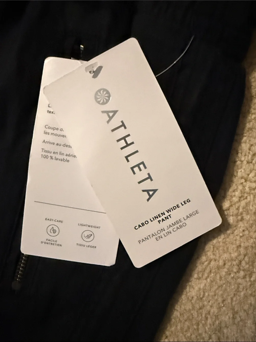 Athleta Linen Black Wide-Leg Drawstring Pants